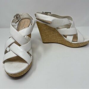 Jessica Simpson Jamallo Wedge Sandals Women's White Buckle Slingback Sz 8.5